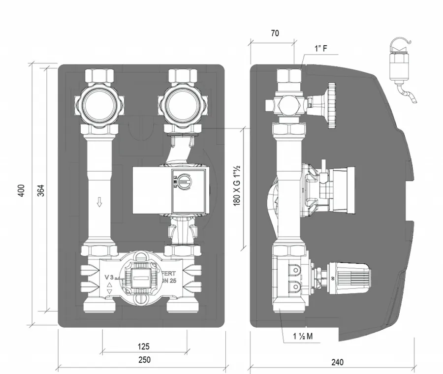 Lovato KTC-125 DX DN25 constant temperatuur pompgroep Wilo Para - detailfoto 2 – foto 2