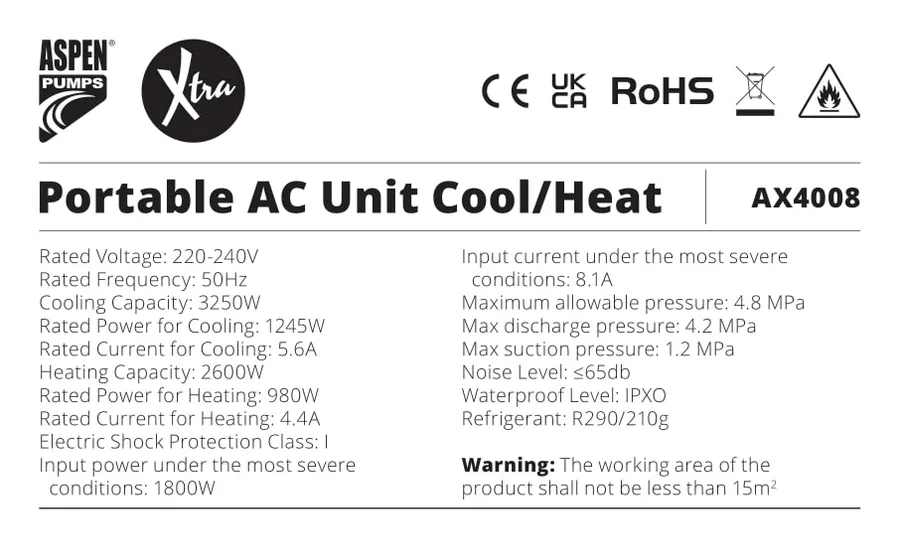 LG XTRA Aspen mobiele airconditioner 3,25kW koelen verwarmen - detailfoto 3 – foto 3