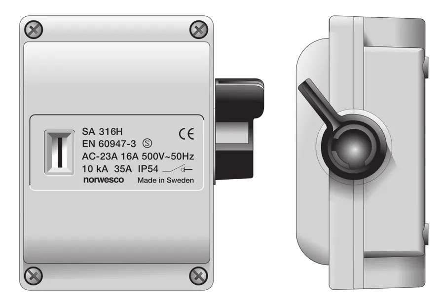 SA-316H Norwesco werkschakelaar 3P 16A IP54 + HC 5A excl. wartels