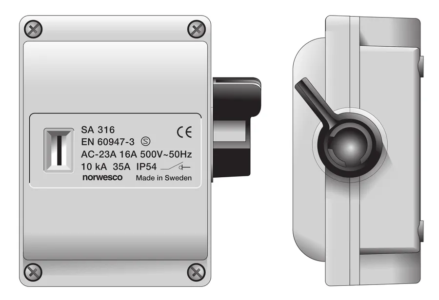 SA-325 Norwesco werkschakelaar 3P 25A IP54 excl. wartels