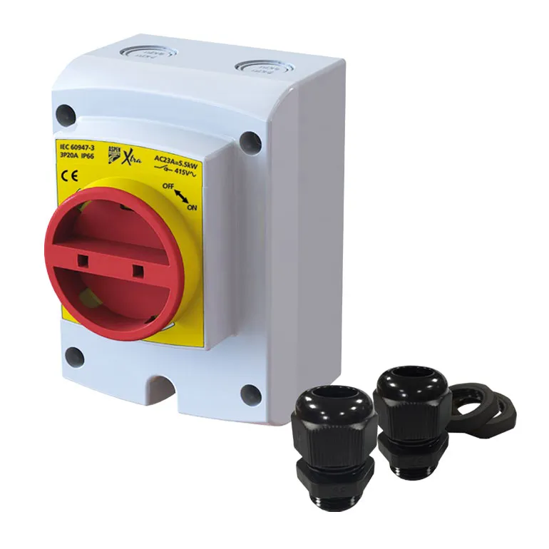Aspen XTRA werkschakelaar 4-polig 32A IP66 met 2x M20 wartels