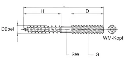 Walraven BIS houtdraadpen TORX M8x80mm schroef - detailfoto 2 – foto 2